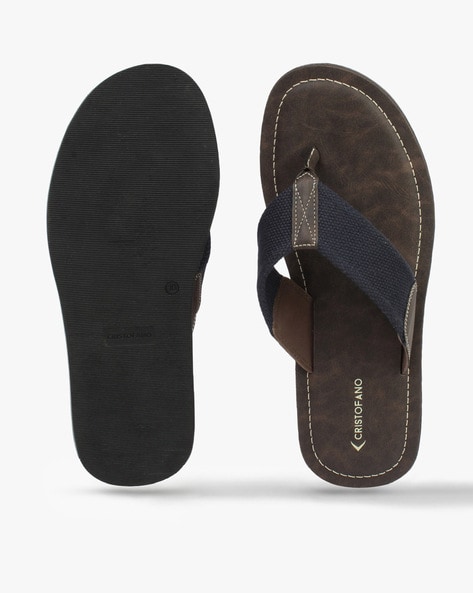 Buy Brown Navy Blue Flip Flop Slippers for Men by CRISTOFANO