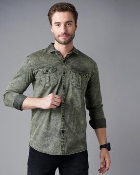 Green colour 2024 denim shirt