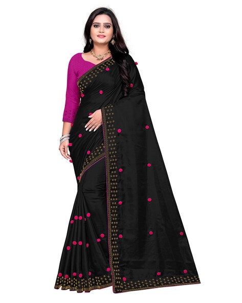 Stone Net Traditional Saree in Black -