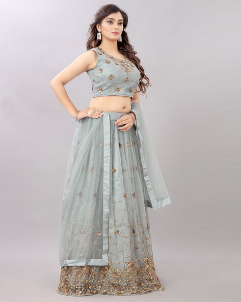 Grey Soft Net A Line Lehenga Choli 251417