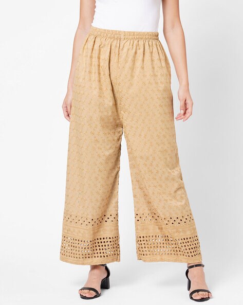 Embroidered Palazzos with Elasticated Waistband Price in India