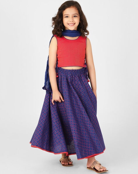 Buy Cotton Printed 3 Piece Lehenga Set for Kids Online at Fabindia |  10694998