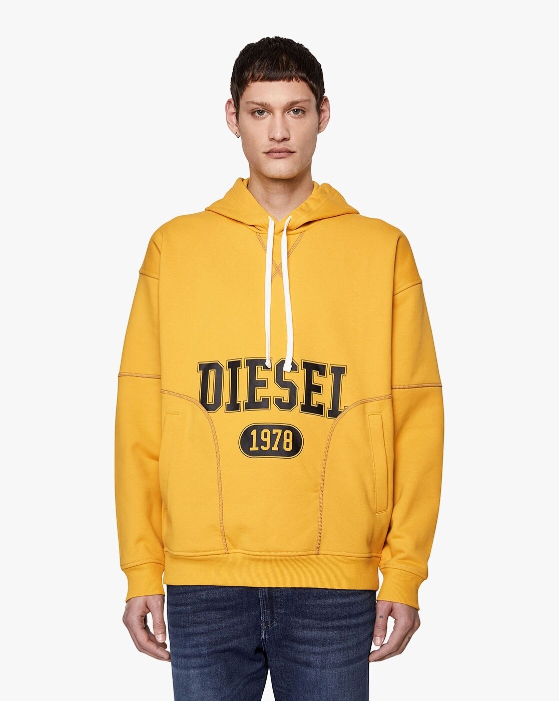 Buy DIESEL Brand Print Hoodie with Insert Pockets Yellow Color Men AJIO LUXE