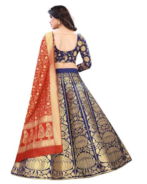 Shop Navy Blue and Orange Trendy Lehenga Online In Florida