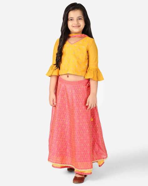 Buy Cotton Printed 3 Piece Lehenga Choli Set for Kids Online at Fabindia |  10711894