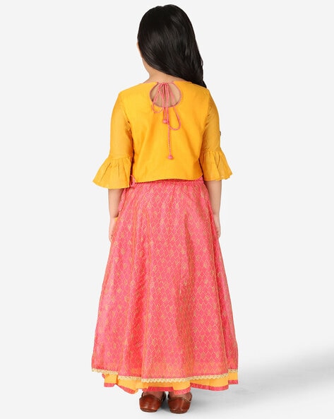 Buy Yellow Cotton Silk Printed 2Pc Lehenga Set for Kids Online at Fabindia  | 20114324