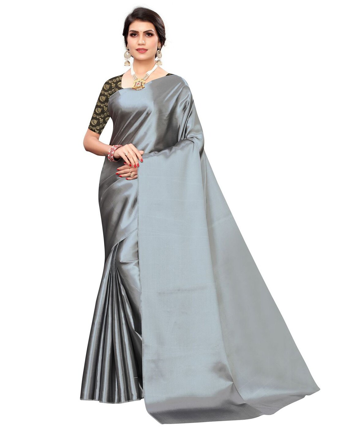 Odette Embroidered Sarees : Buy Odette Festive Designer Dark Grey Saree  with Unstitched Blouse Online | Nykaa Fashion