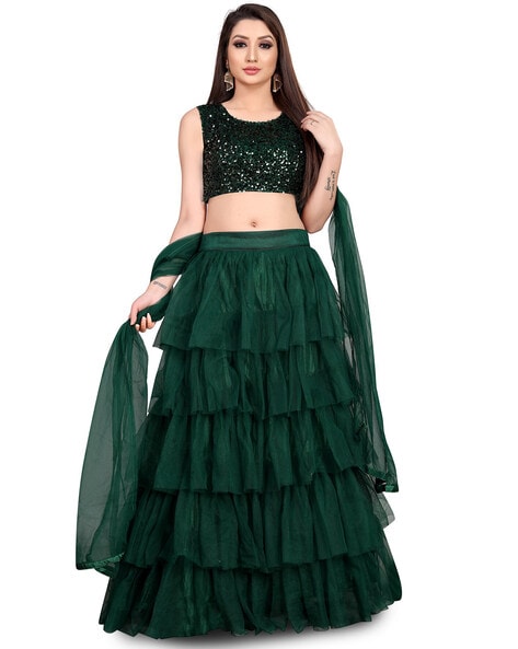 Off-White Net Layered Lehenga Set For Girls Design by Offspring Closet at  Pernia's Pop Up Shop 2024