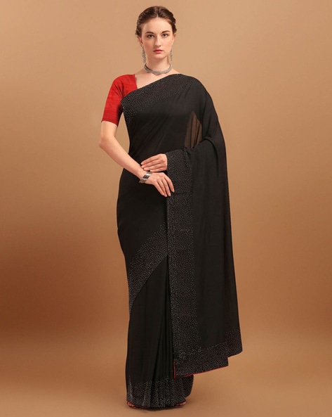 Buy Charcoal Black Stone Work Saree Online in Australia @Mohey - Saree for  Women