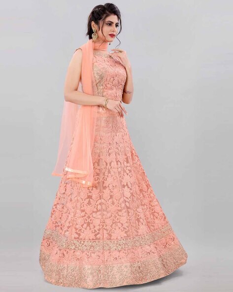 Bridesmaid Peach Lehenga Choli in Stone Work 2437LG08