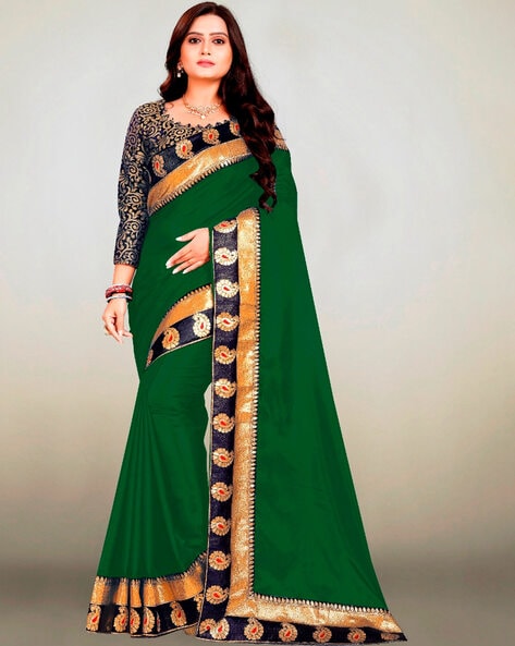 Buy Green Raw Silk Embroidered Zari Keyhole Kusum Saree And Blouse Set For  Women by Studio Bagechaa Online at Aza Fashions.