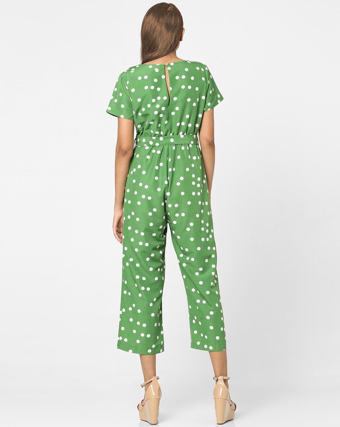 Green and white 2024 polka dot jumpsuit