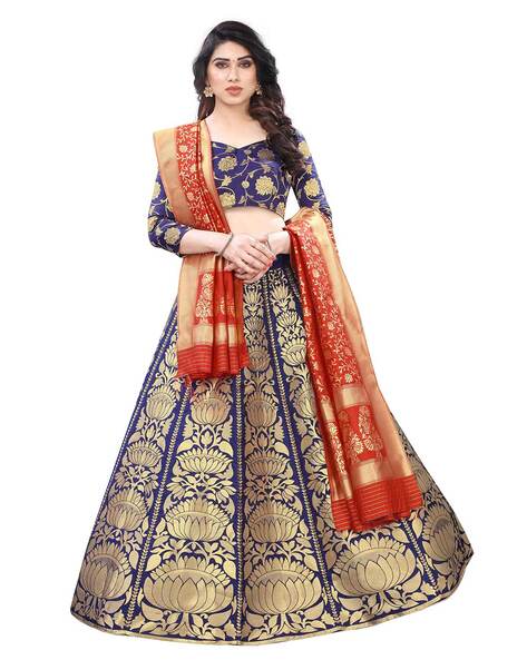 Zeel Clothing Women's Navy Blue Zari and Diamond Work Velvet Semi-Stitched  Lehenga Choli (7707-Wedding-Bridal-New-Lehenga_Blue_Free Size) : Amazon.in:  Fashion