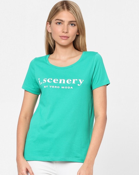 Buy Peacock Green Tshirts for Women ISCENERY VERO Online | Ajio.com