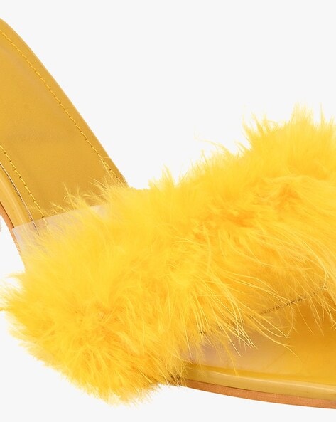 Yellow heels clearance with fur