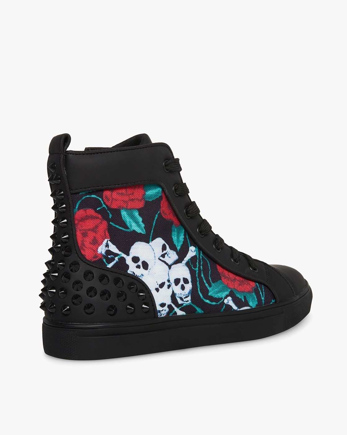 Printed High Top Lace up Sneakers with Metal Spikes