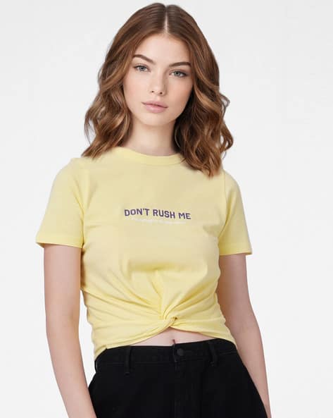 JDY BY ONLY Typographic Print Twist-Front Round-Neck T-Shirt