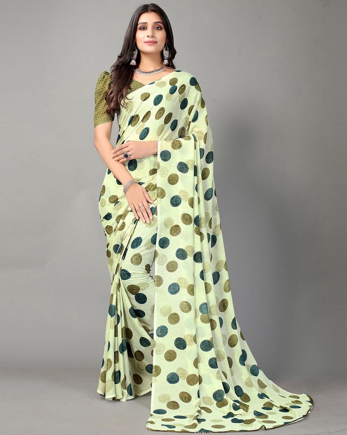 PMD Fashion Digital Print, Geometric Print, Polka Print, Printed Leheria  Georgette Saree - Price History