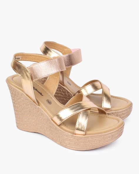 Gold discount strappy wedges