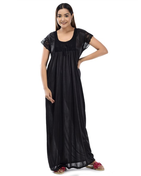 Black Cotton Blend Designer Nighty | Designer Nighty Dress – 9shines label