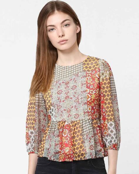 JDY BY ONLY Printed Round-Neck Peplum Top