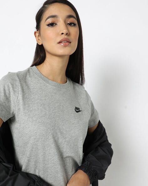 Ajio Nike Grey Crew Neck Womens Heathered Crew-Neck T-shirt With