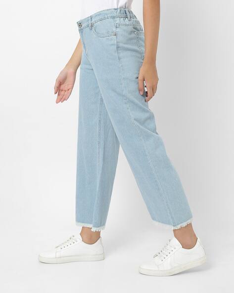 Straight Fit Jeans with Frayed Hems