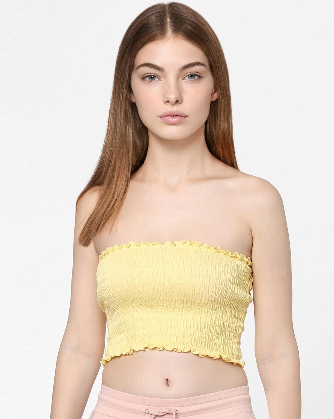 smocked yellow tube top