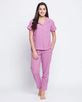 clovia Striped T-shirt & Pyjamas Set-picture-29