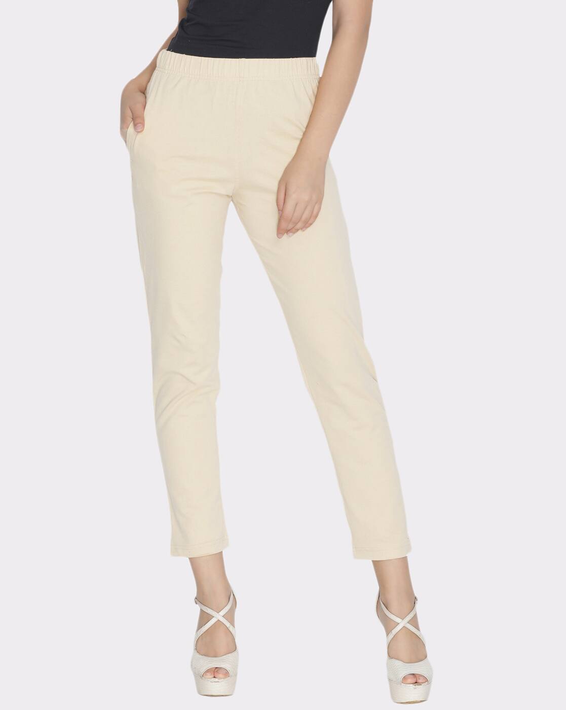 Buy Cream Leggings for Women by LYRA 
