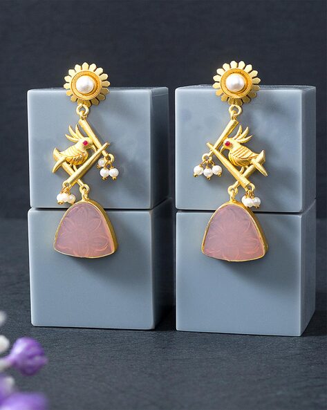 Golden Stone Studded Dangler Earrings 553JW07