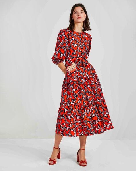 Buy KATE SPADE Spring Flight Lawn Fit & Flare Dress | Red & Navy Blue Color  Women | AJIO LUXE
