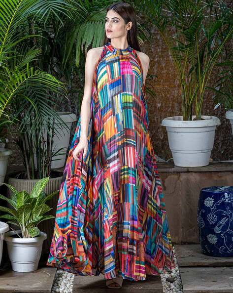Multi Colour Chinon Wedding Trendy Gown -