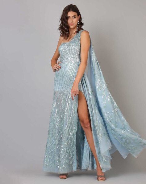One Shoulder Allover Lace Evening Gown