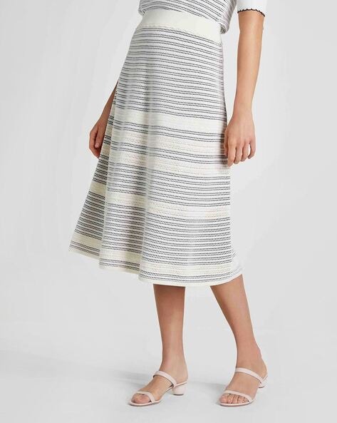 Buy KATE SPADE Striped Knit A-line Skirt | Cream Color Women | AJIO LUXE