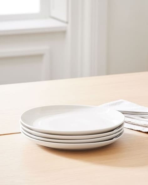 Buy West Elm Set of 4 Straight-Sided Stoneware Salad Plates, White Color  Home & Kitchen