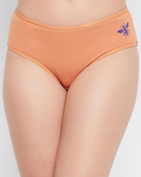 Clovia High Waist Hipster Panty in Orange - Cotton & Lace