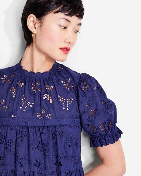 Buy KATE SPADE Butterfly Eyelet Tiered Dress | Navy Blue