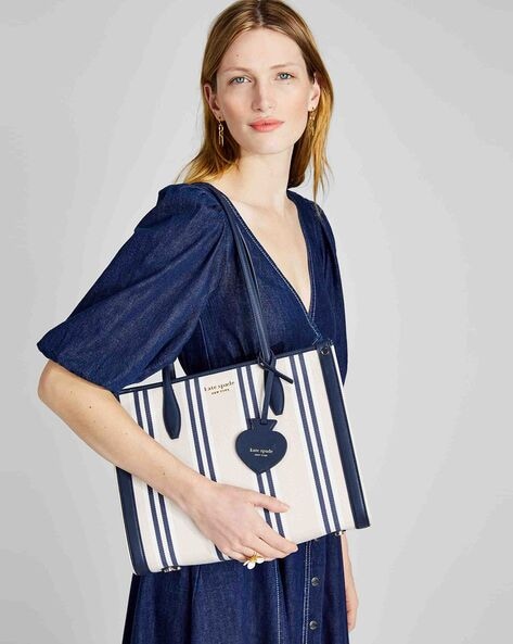 Buy KATE SPADE Market Striped Canvas Medium Tote White Blue Color Women AJIO LUXE