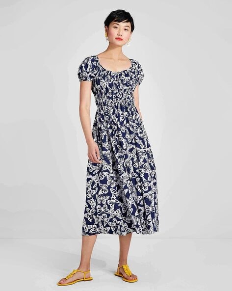 Buy KATE SPADE Spring Flight Riviera Fit & Flare Dress | Navy Blue & White  Color Women | AJIO LUXE