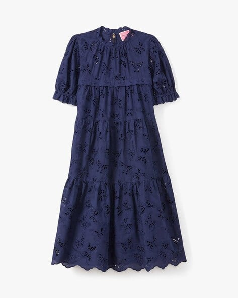 Buy KATE SPADE Butterfly Eyelet Tiered Dress | Navy Blue