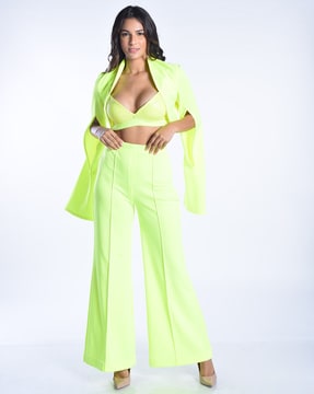 2 piece coord satin set wrap top with halter neck  trousers in bluegreen   Brentiny Paris