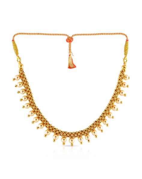 Simple gold chain hot sale with pearl malabar gold