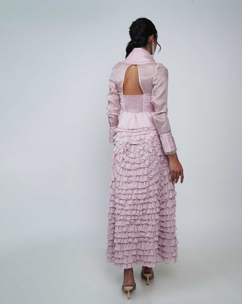 Buy Geisha Designs Ruffled Skirt-Suit Set, Pink Color Women