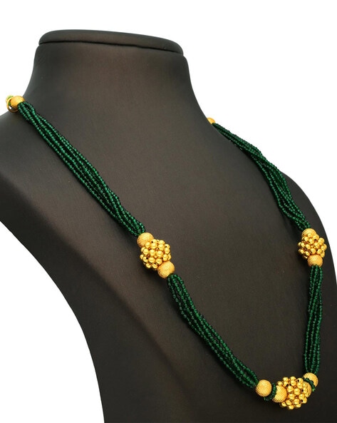 Gold Plated Green Stone Necklace - Silver Palace