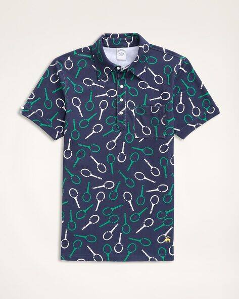 BROOKS BROTHERS Pique Tennis Racket Print Polo T-shirt