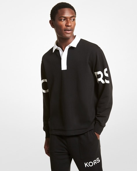 Buy Michael Kors Brand Print Sweatshirt with Spread Collar | Black Color Men  | AJIO LUXE