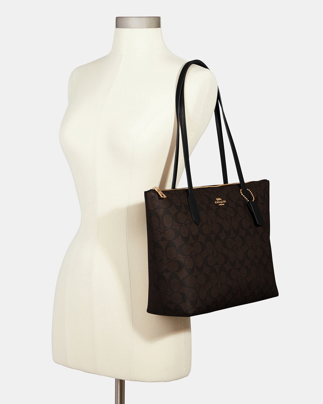 Coach, Bags, Coach Zip Top Tote Bag Brown Signature Style