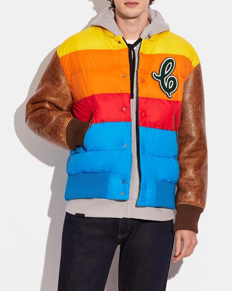 Buy Coach Hybrid Varsity Colourblock Slim Bomber Jacket | Multicoloured  Color Men | AJIO LUXE