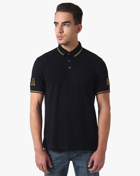 Buy EMPORIO ARMANI Milano 81 Regular Fit Polo T-shirt | Navy Blue Color Men  | AJIO LUXE
